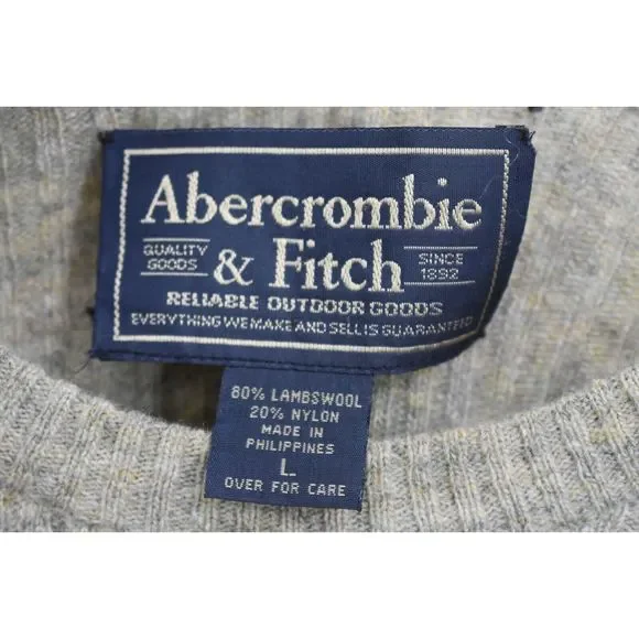 Abercrombie & Fitch Mens Tan Crew Neck Ribbed Formal Lambswool Sweater Sz L - Picture 5 of 6